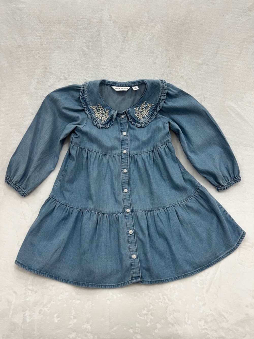 Janie And Jack The Statement Embroidery Collar Dress Soft Denim Girls Size 4 - Picture 4 of 9